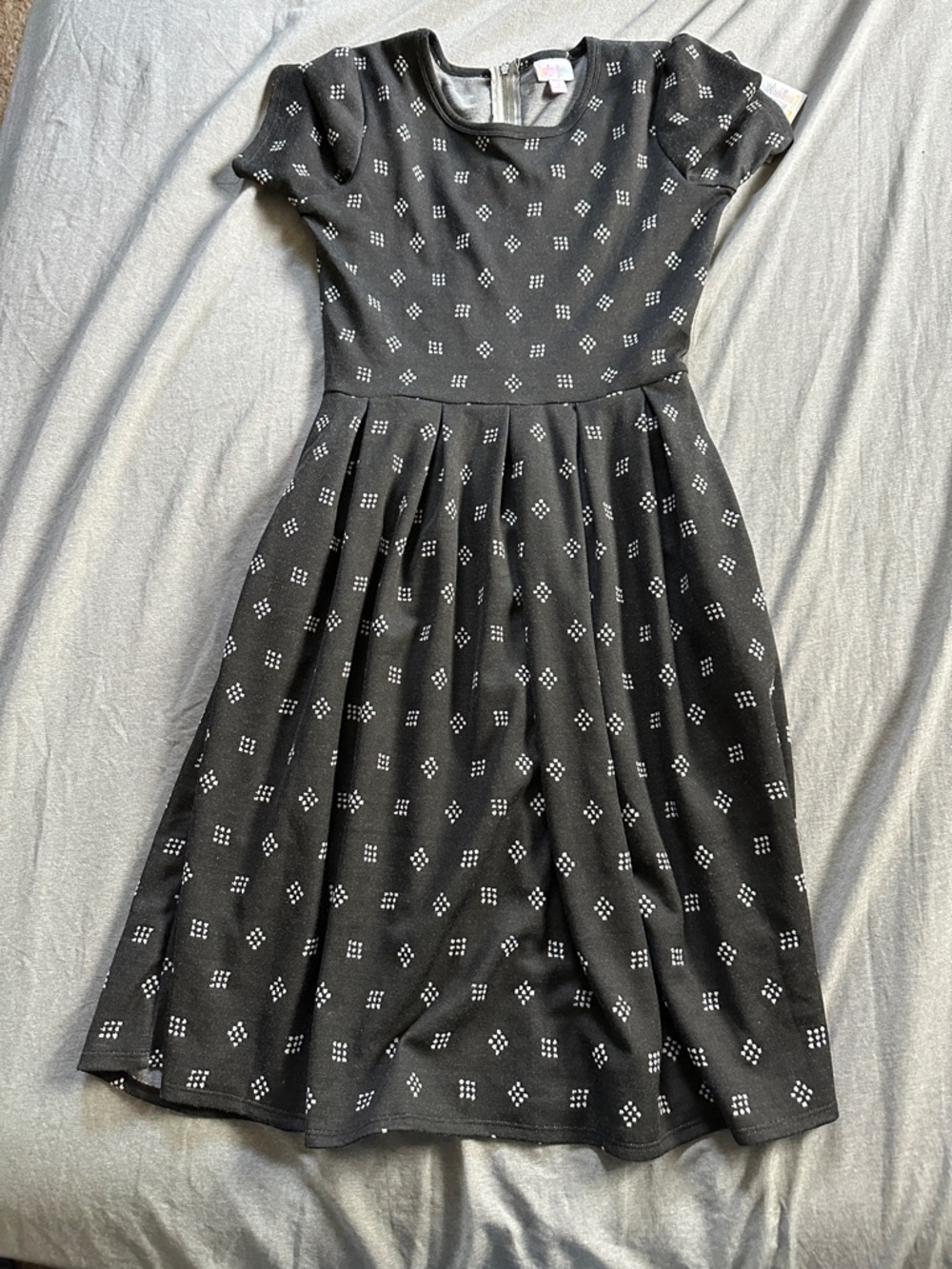 LuLaRoe Black Midi Dress with White Diamond Dot Pattern